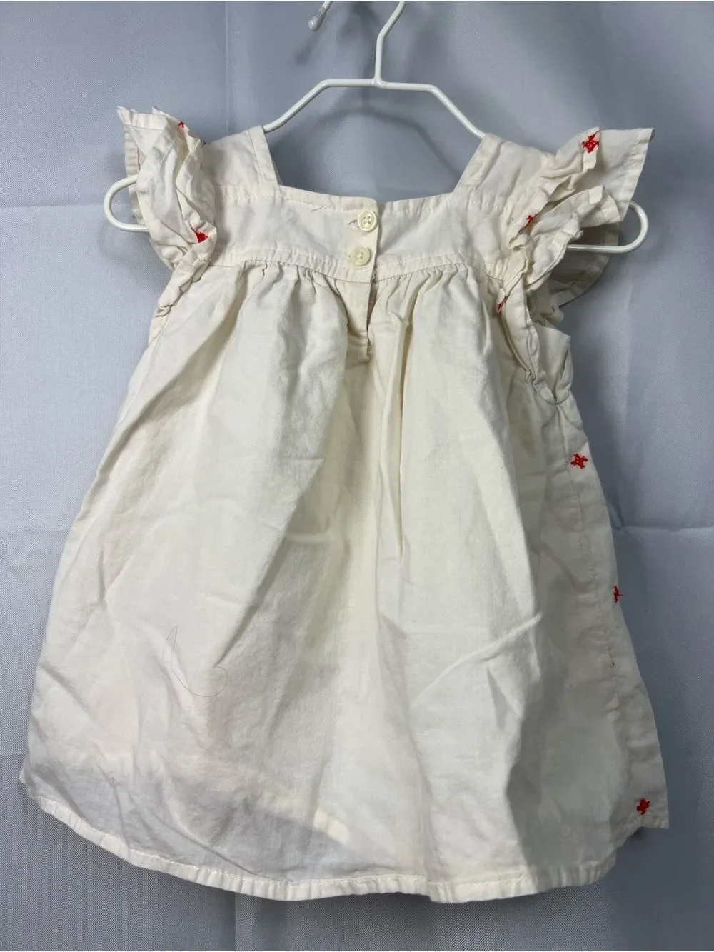 Old Navy ivory with red embroidery cotton flutter sleeve dress size 3-6 months